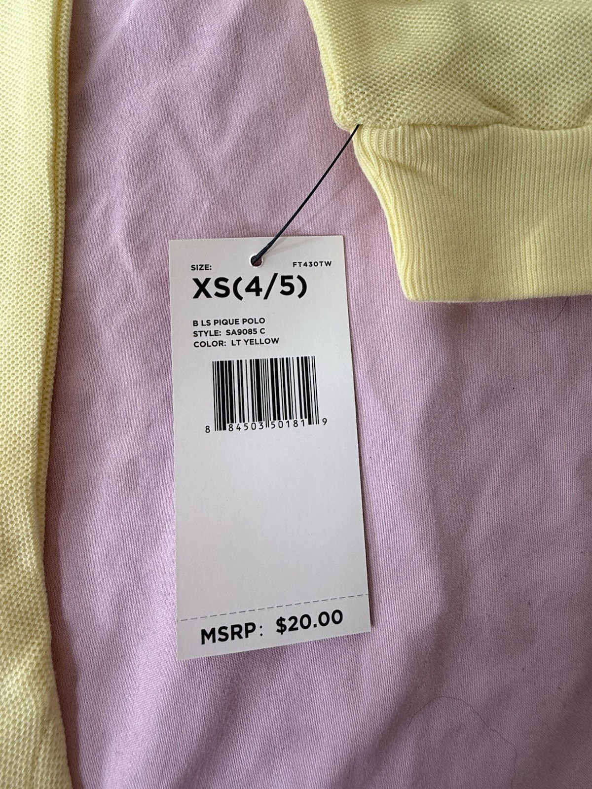 French Toast Boys Uniform Polo Shirt Long Sleeve Light Yellow XS (4/5)