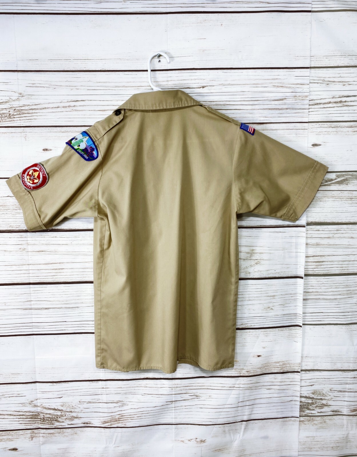 Boy Scouts Of America Boys Shirt Sz L Khaki Collared Button Up Pockets Official