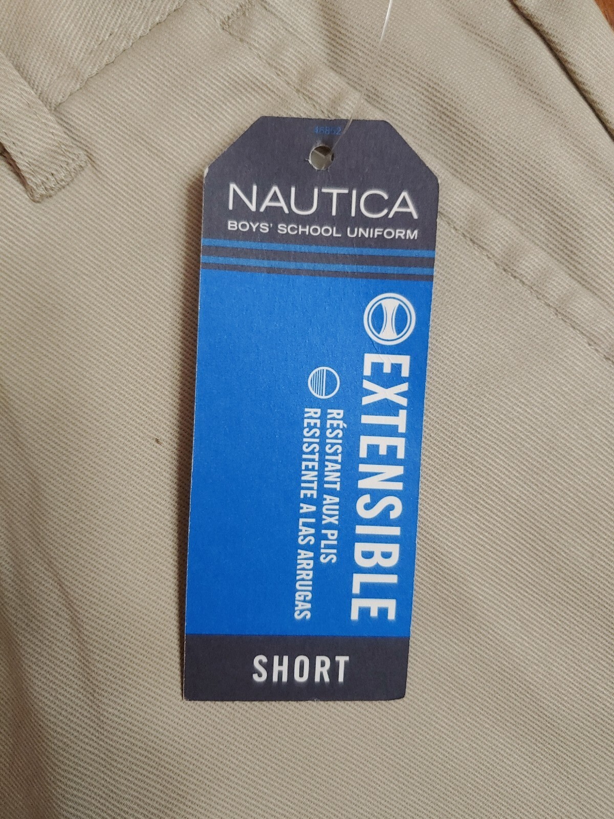 Nautica Boys Khaki School Uniform Shorts Size 18 Regular Adjustable Waist NEW