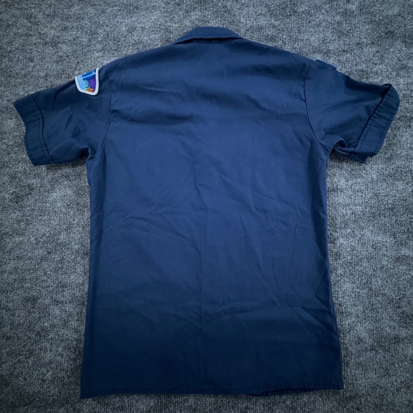 Vtg Boy Scouts of America Uniform Shirt Boys Large 14-16 Blue Patches Short