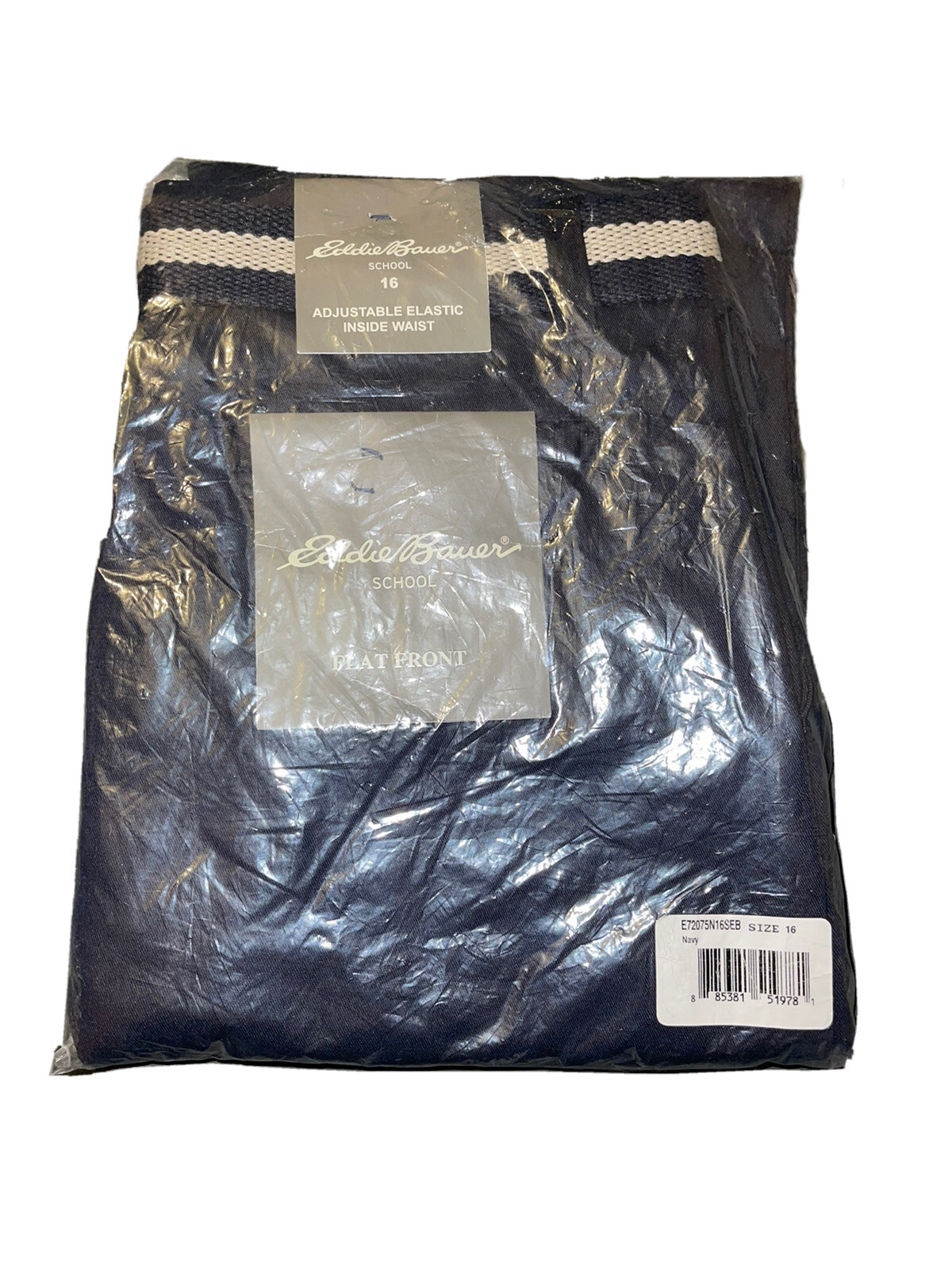 EDDIE BAUER SCHOOL BOY’S FLAT FRONT PANT WITH BELT ,NAVY, SIZE 16