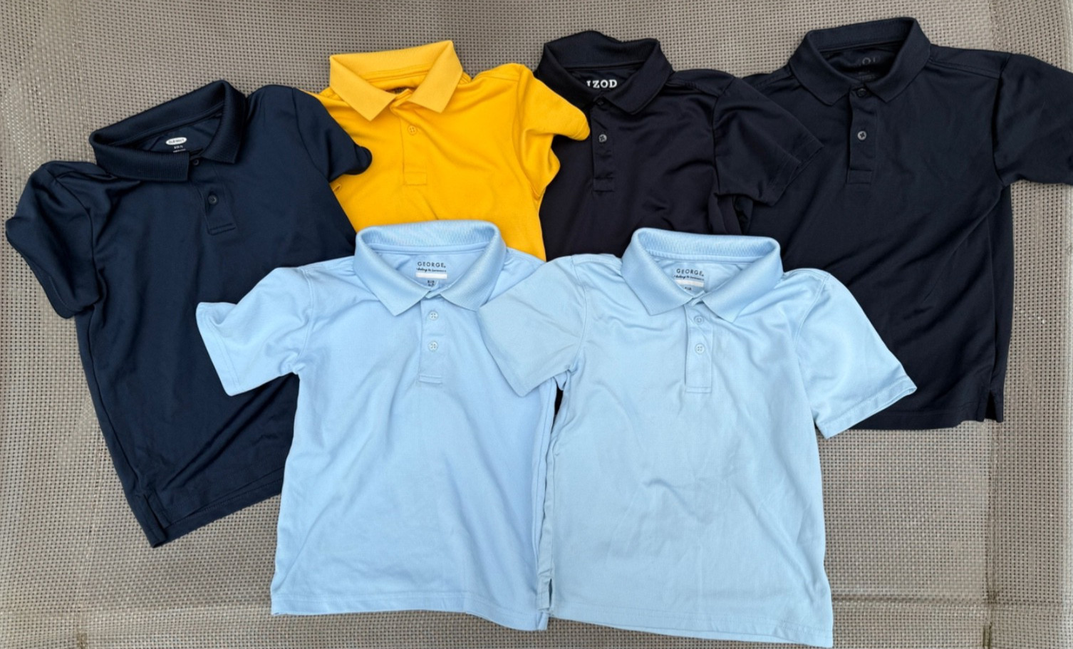 LOT of 6 Boys uniform IZOD,OLD NAVY,GEORGE PERFORMANCE Fabric Polo Shirts 6-7