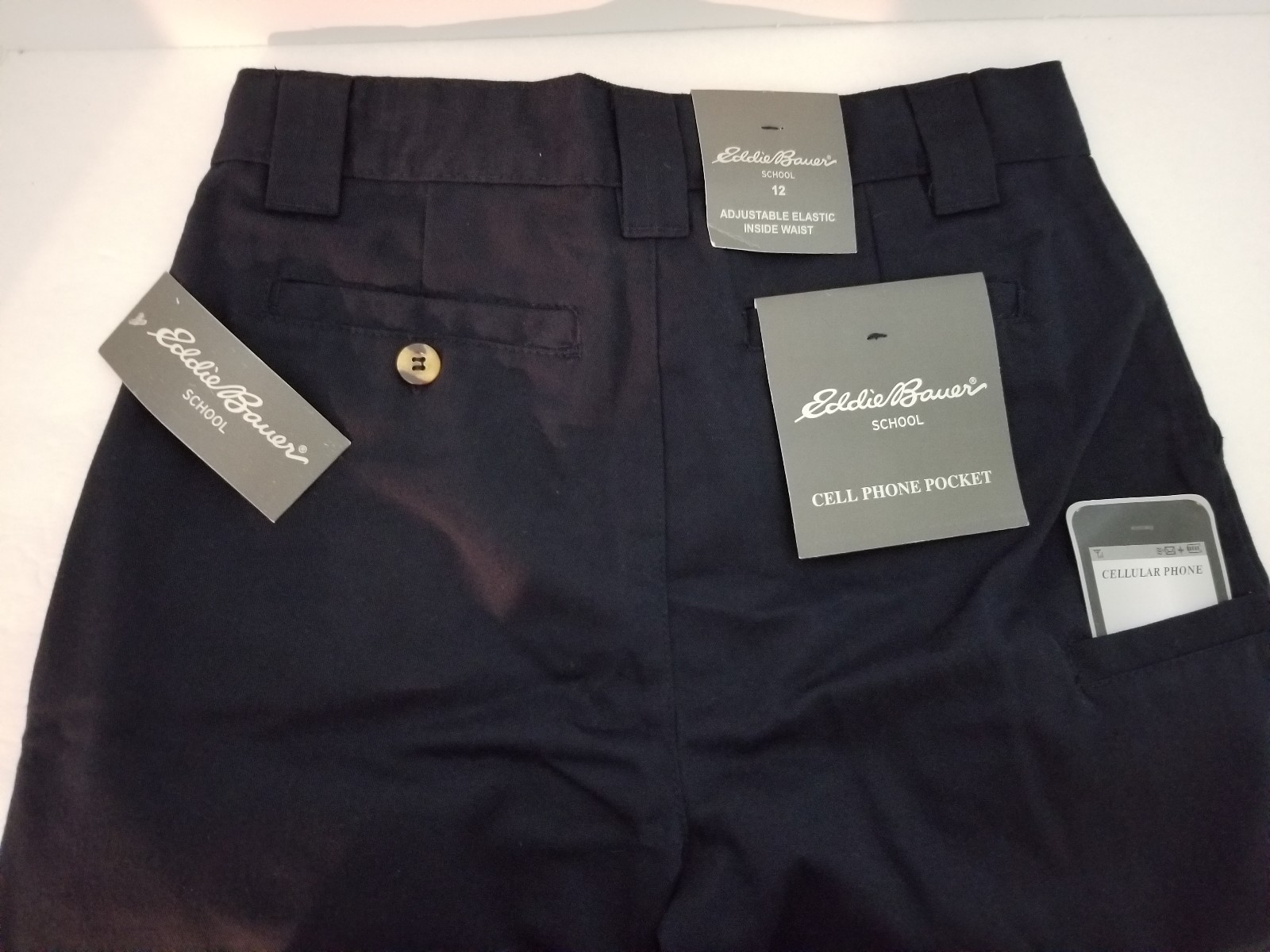 Eddie Bauer School Uniform Navy Blue Cell Phone Pocket Shorts 12 Boys New 1160