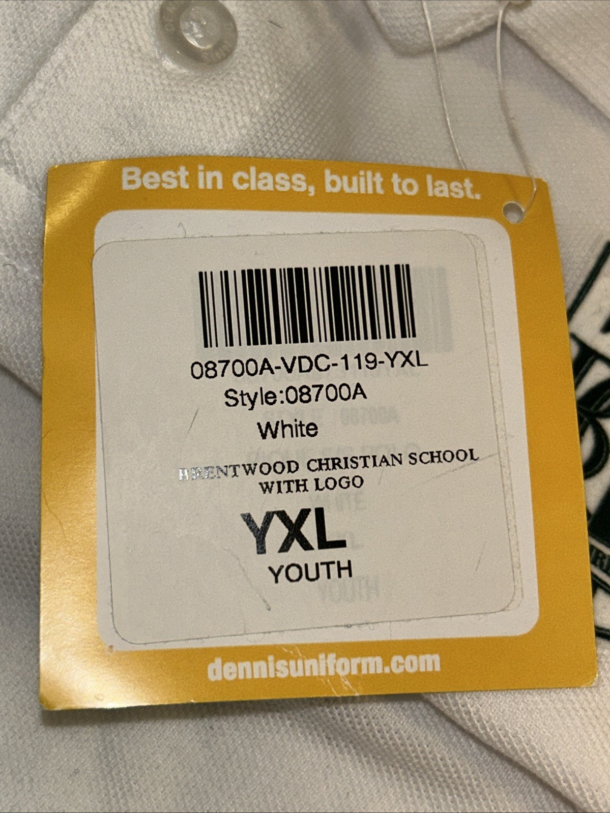 Dennis Youth Polo YXL ~ Brentwood Christian School Uniform White Collared Shirt