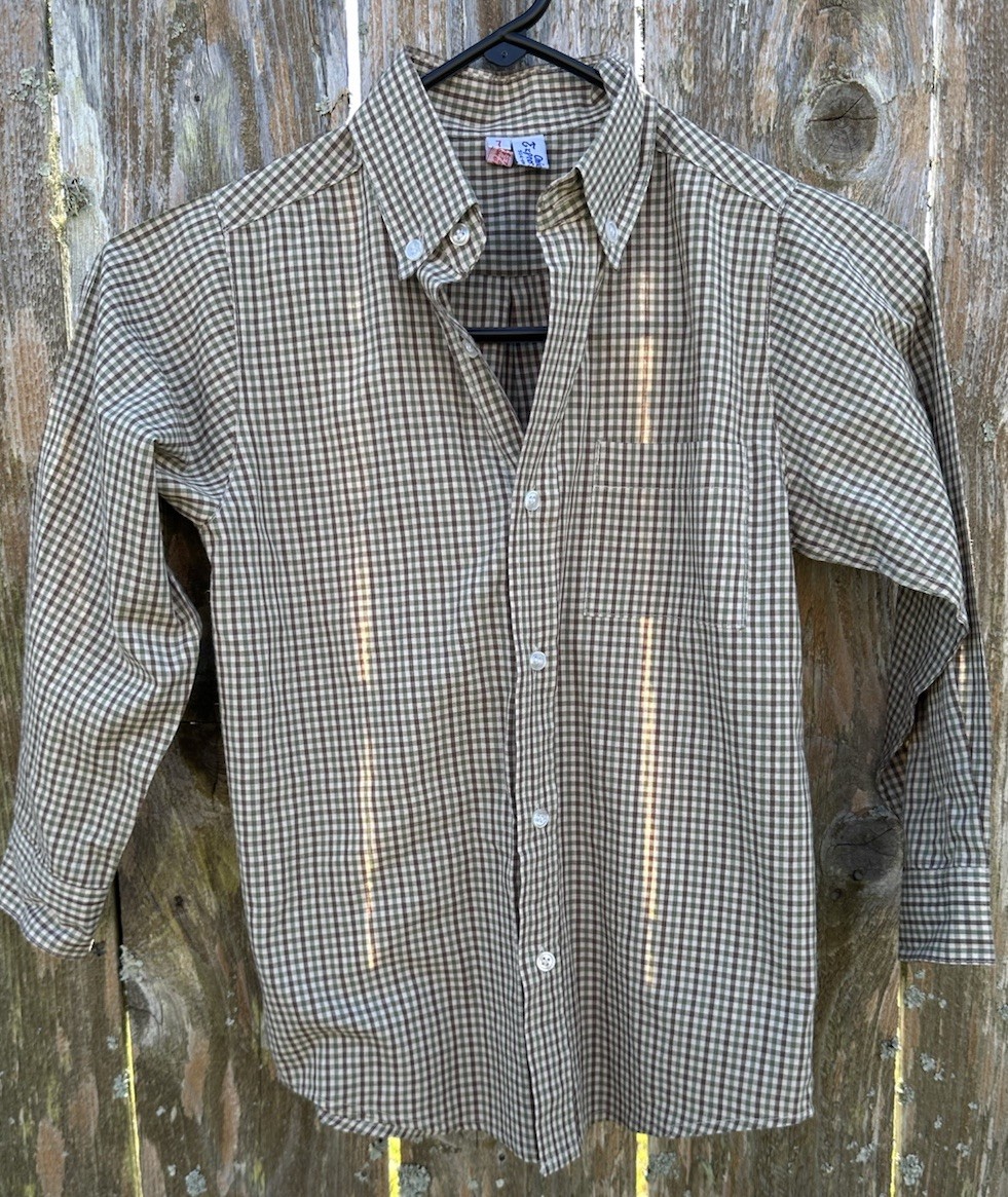 ORIENT EXPRESSED Size 7 Button Down Dress Shirt Brown Green Tiny Gingham