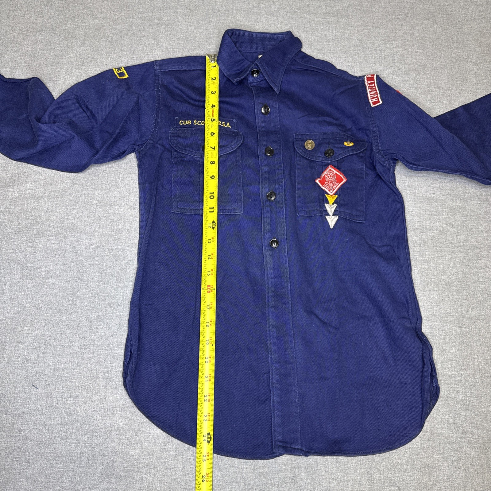 VINTAGE Cub Scouts BSA Shirt Blue Uniform w/ Patches Pins Hat Scarf Plus 50s