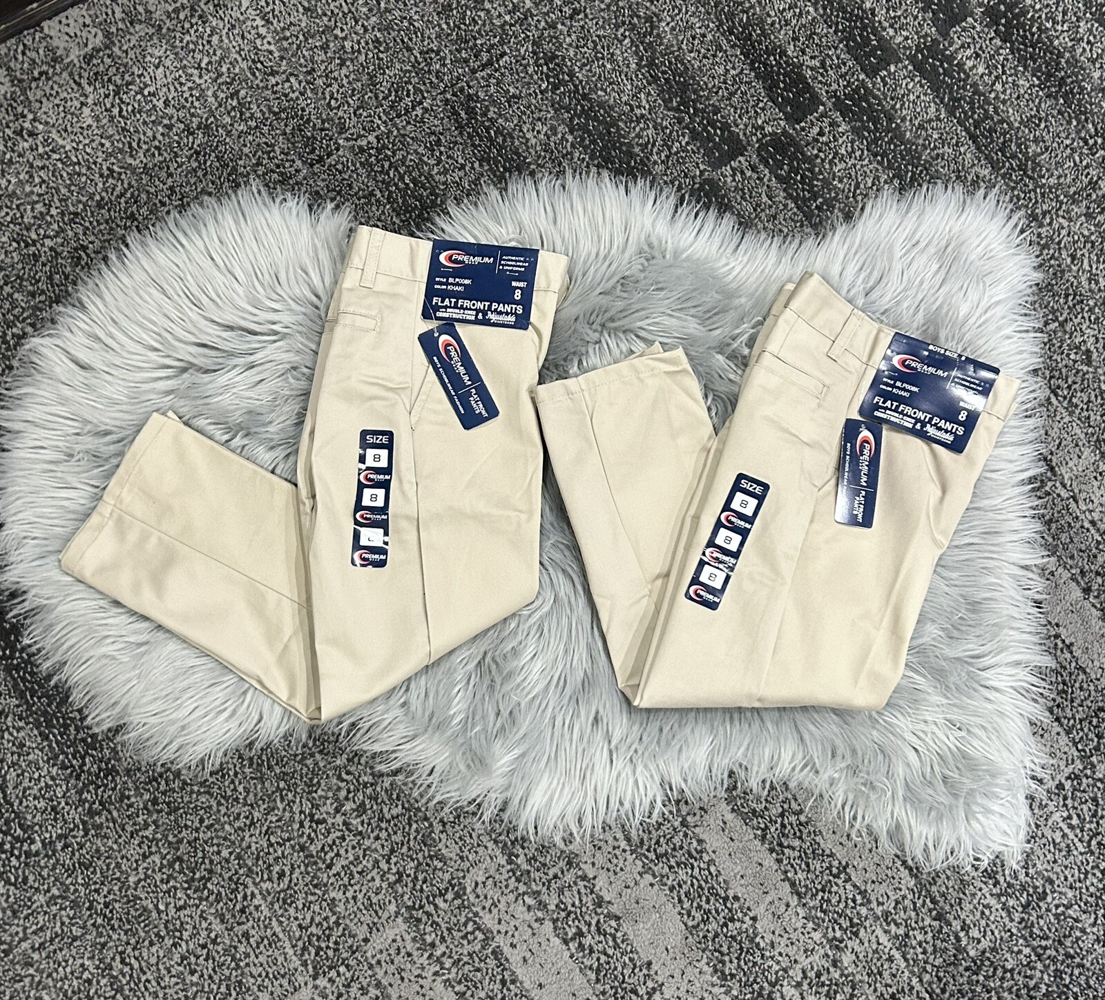 Lot of 2 Premium Wear Boys Size 8 Khaki Flat Front Uniform Pants NWT