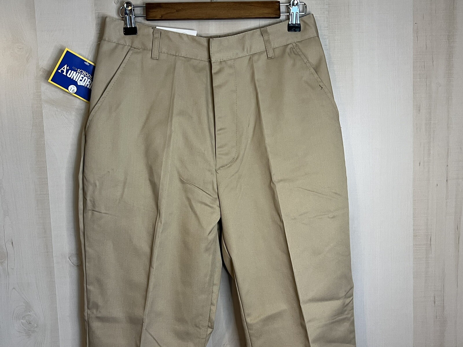 A+ School Uniform Pants Boys Size 16 29 x 28 Khaki Flat Front Waist Adjusts NWT