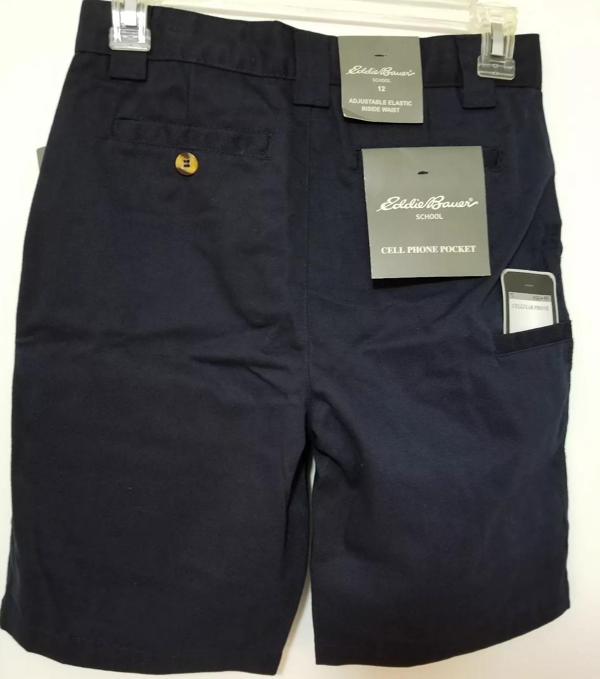Eddie Bauer School Uniform Navy Blue Cell Phone Pocket Shorts 12 Boys New 1160