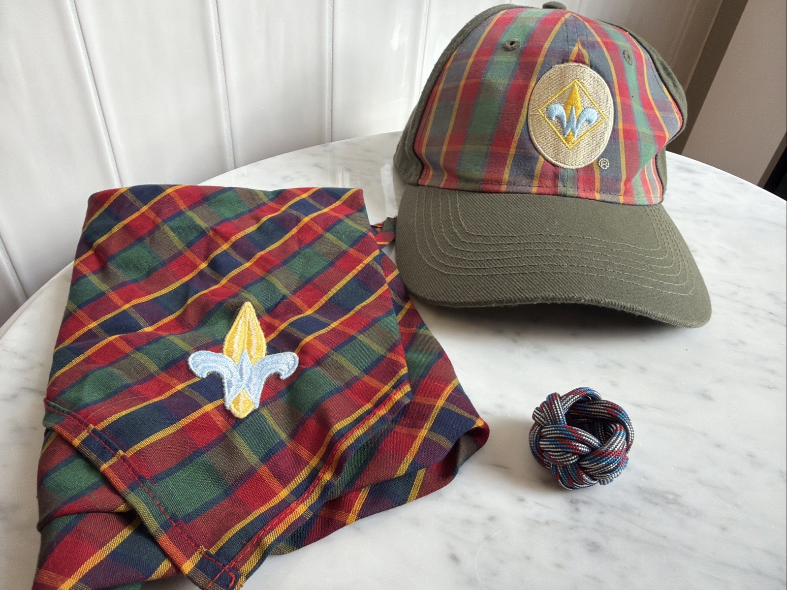 Boyscouts Of America Weblow Uniform Hat, Slide, And Neckerchief