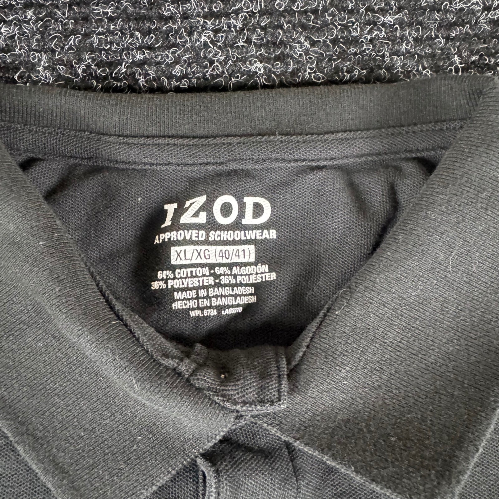 IZOD Boys XL 18-20 Black Short Sleeve Pique Polo Shirt Approved Schoolwear