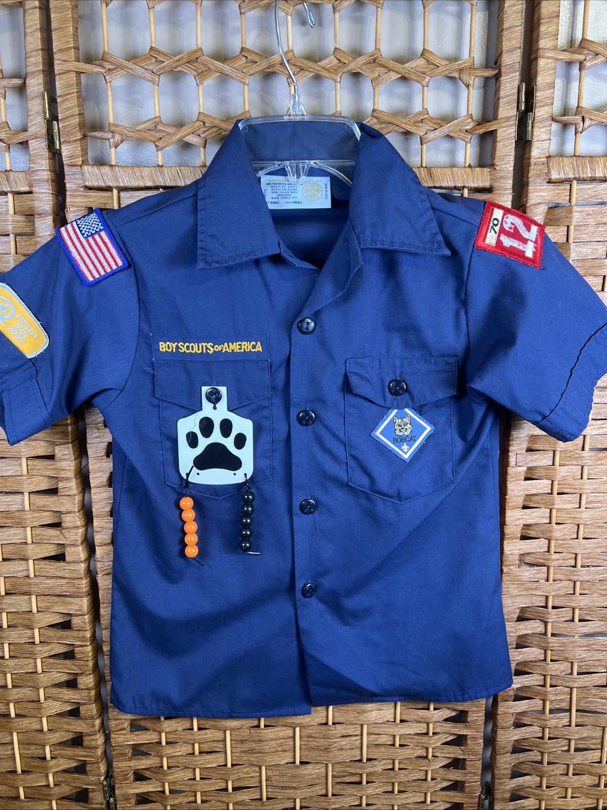 VTG Boy Scouts Of America Cub Scout Shirt Youth S Blue Uniform Patches Bobcat
