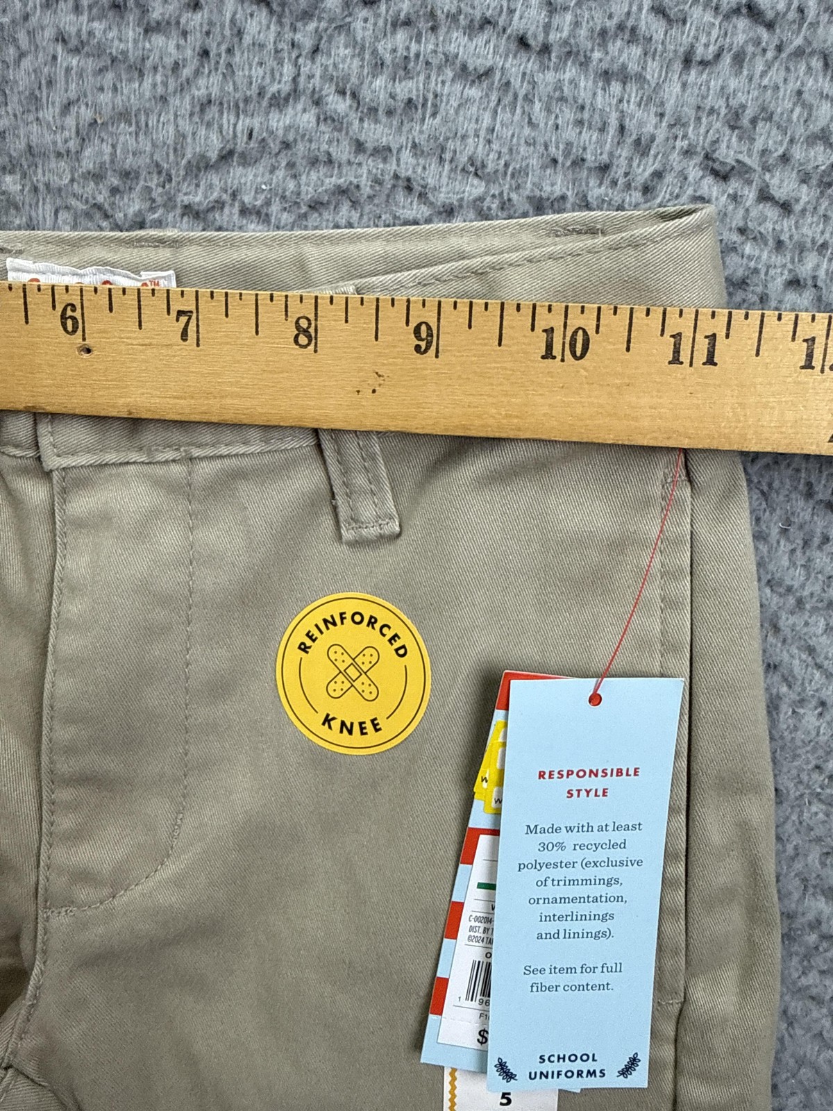 Cat & Jack Pants Boys 5 Beige Straight Leg Twill School Uniform Reinforced Knee
