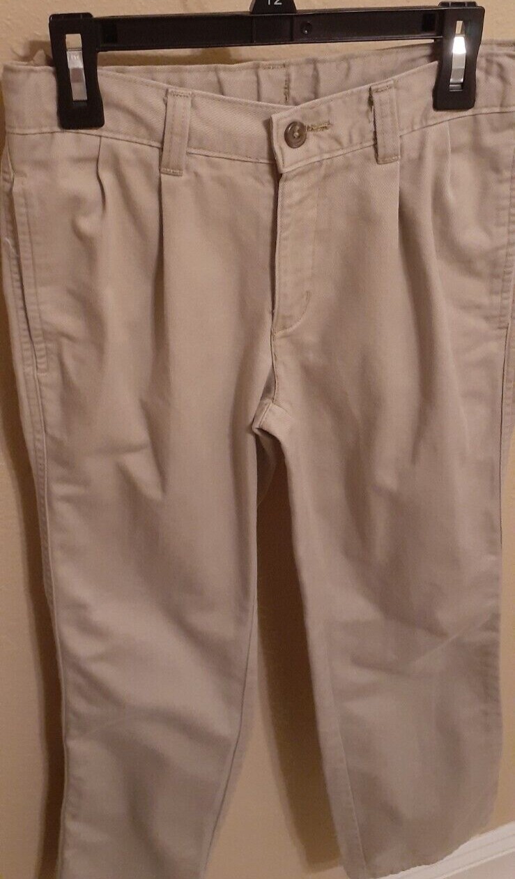 – L@@K – Boys Chaps Light Beige School Uniform Pants Sz 12 Slim Adj Waist Nice –