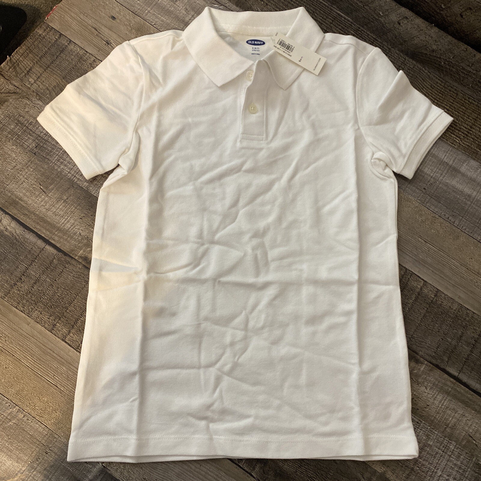 Old Navy Boys Uniform Short Sleeve Polo White Cotton Spandex S (6-7) NWT