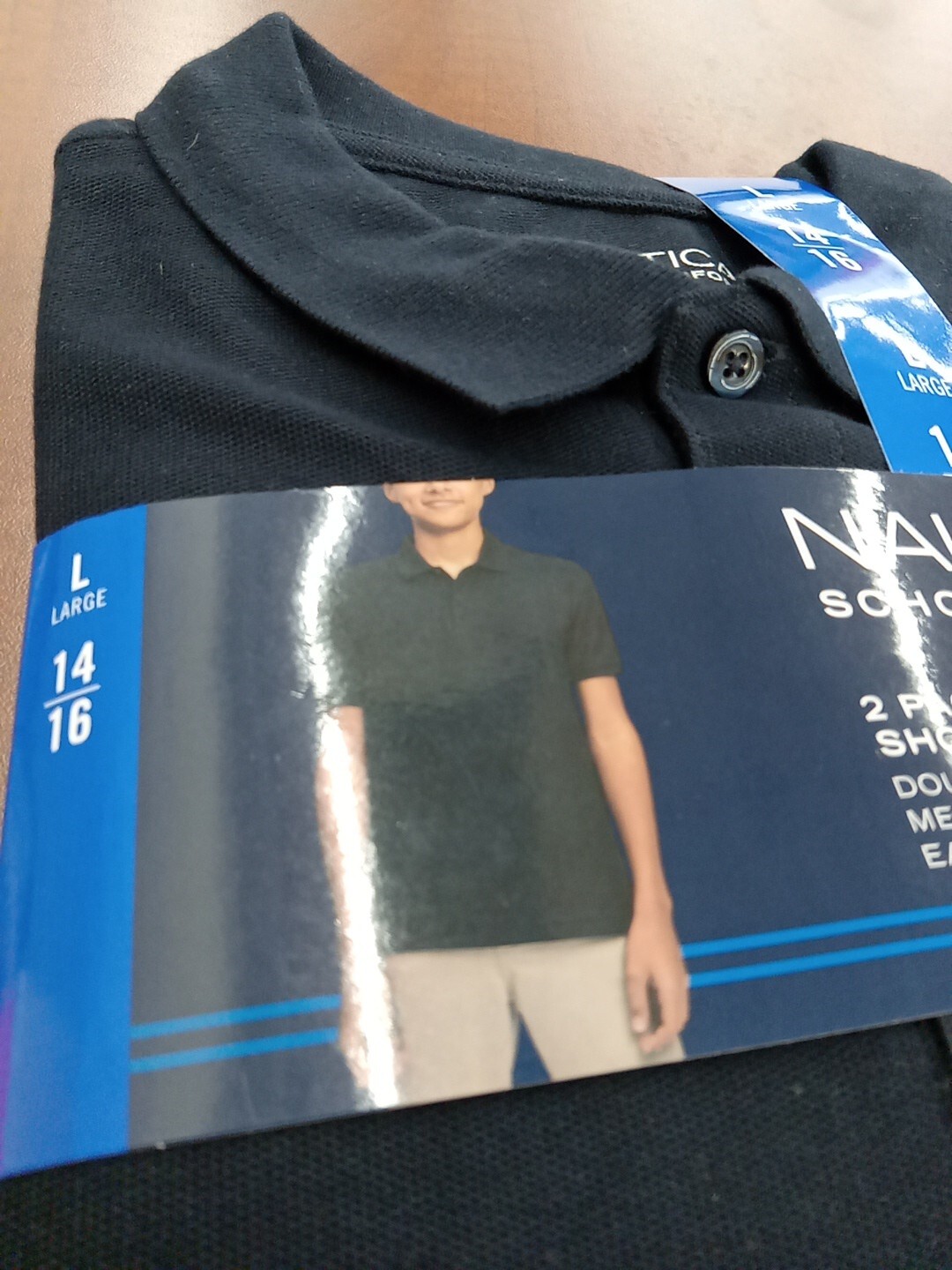 Nautica School Uniform Boys 2 Pack Short Sleeve Navy Blue Size Large 14/16