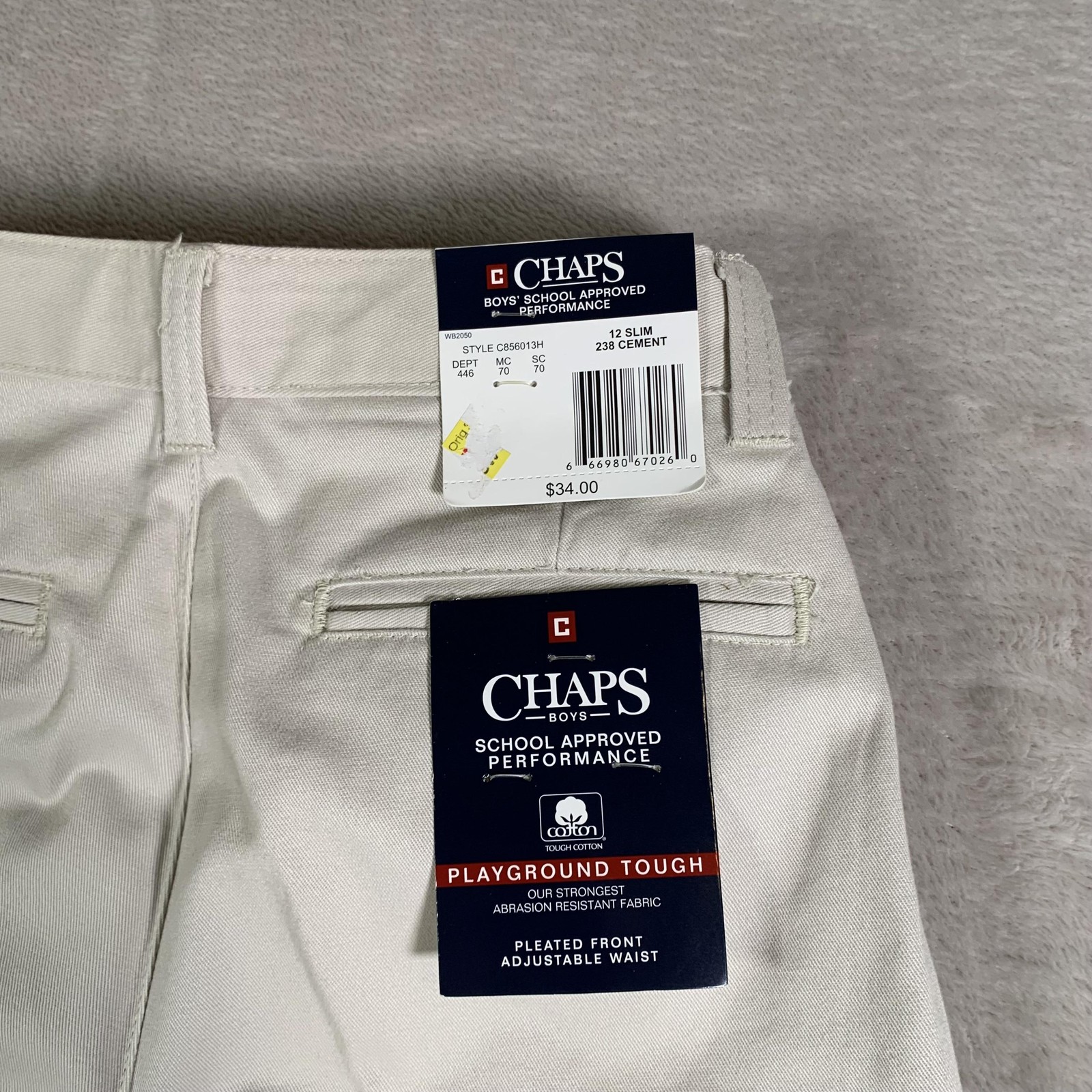 Chaps Pants Boys 12 Slim Cement Pleated Front Adjustable Waist School Uniform