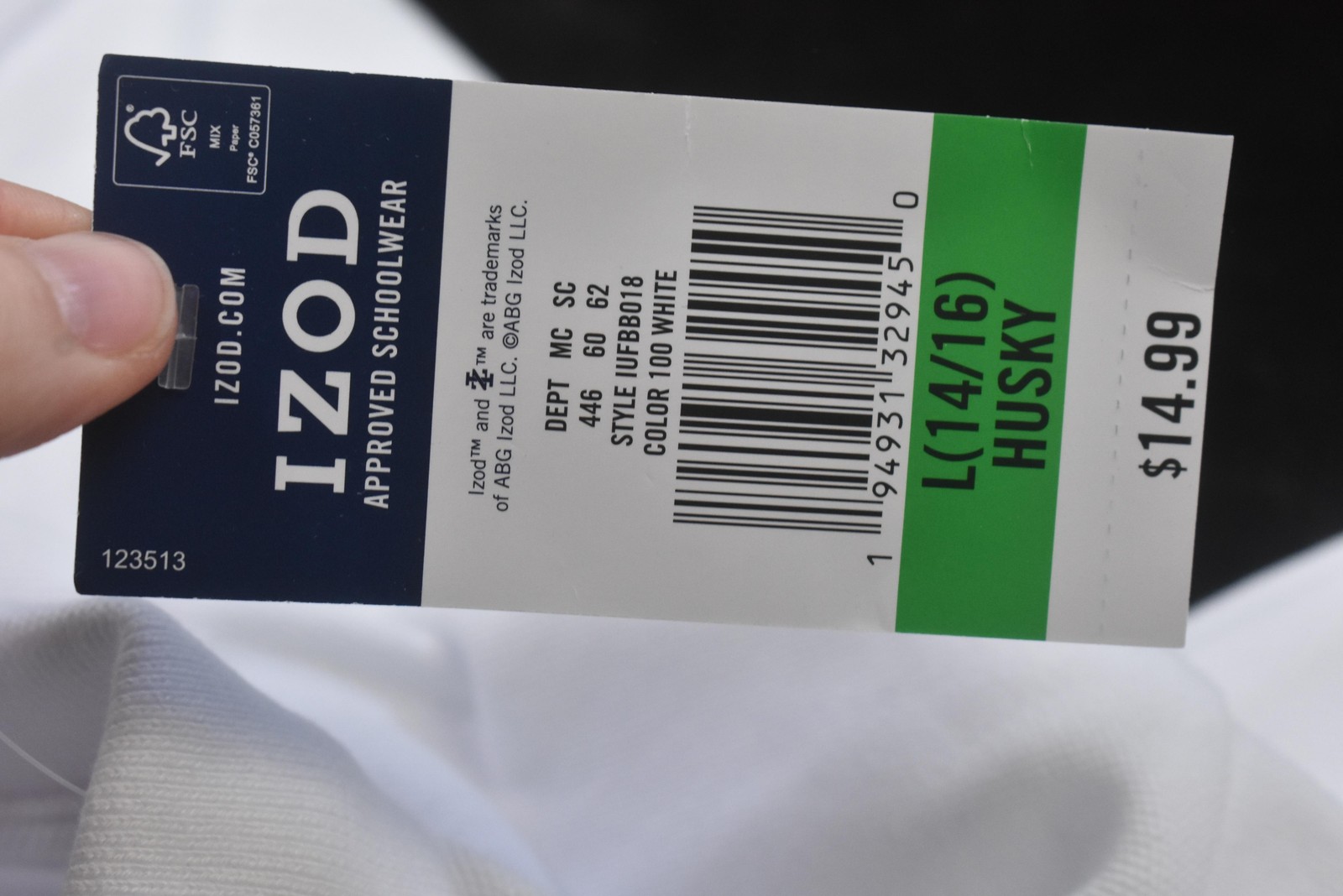IZOD Approved Schoolwear Shirt Boys 14/16 Large White Uniform Polo Husky Stretch