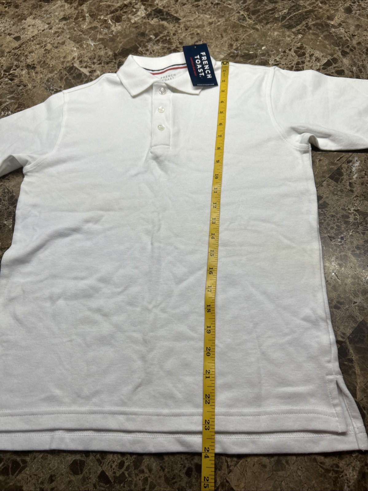 French Toast Boys Uniform Interlock Polo Shirt L (10/12) White Short Sleeve