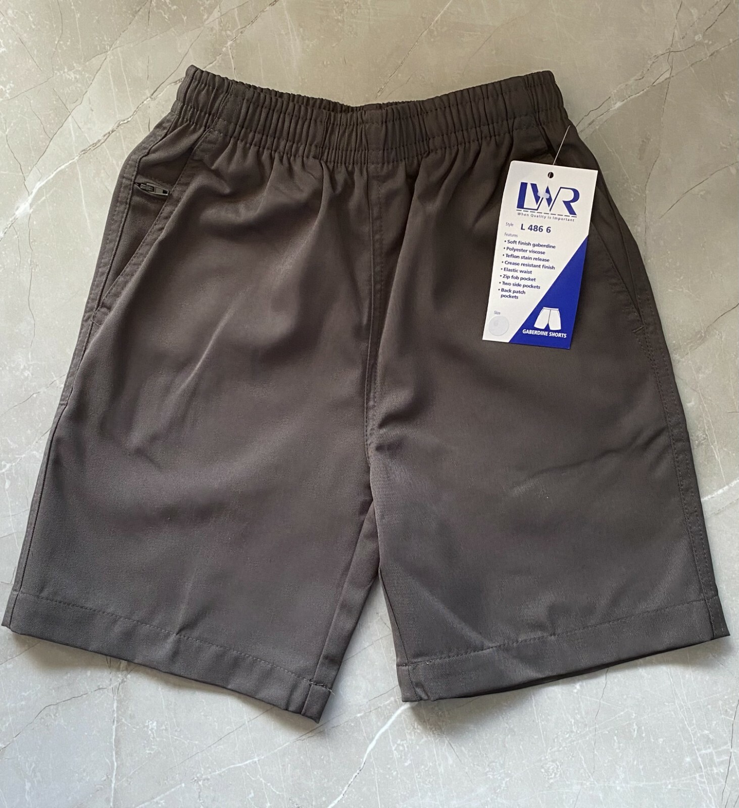 BNWT Boys Sz 10 LW Reid Brand Dark Grey Gaberdine Elastic Waist School Shorts