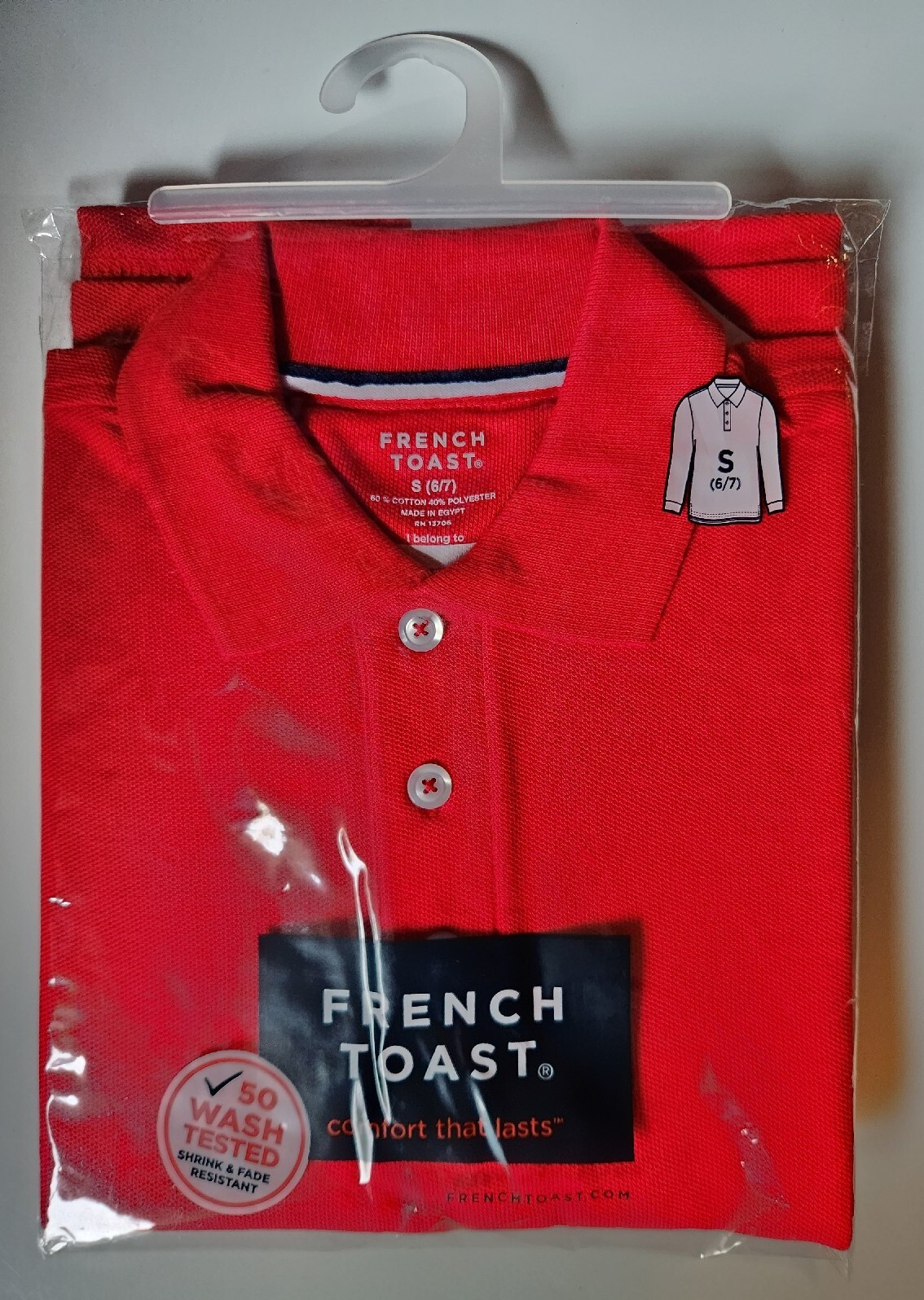 Red School Uniform Shirt Long Sleeve Button Pique Polo S 6/7 Unisex French Toast