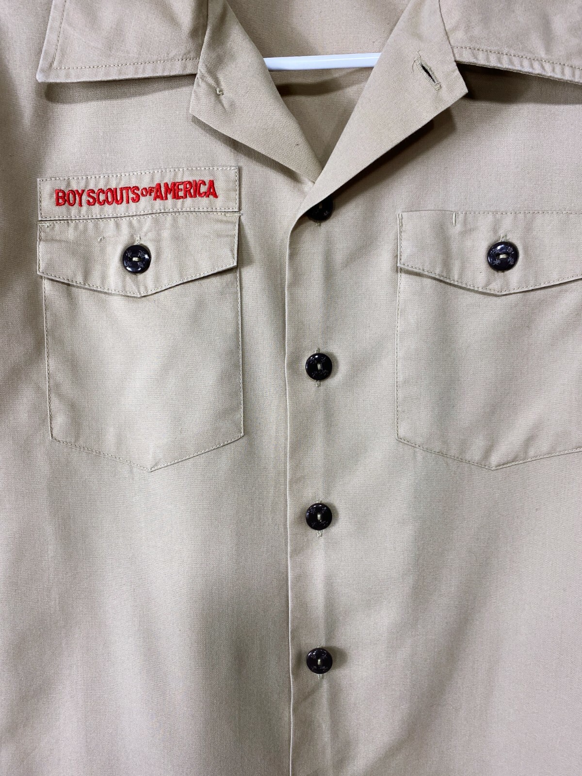 Boy Scouts Of America Boys Shirt Sz L Khaki Collared Button Up Pockets Official