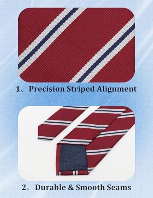 Striped Ties for Men 3.15″ Classic Plaid Pattern Mens Necktie Burgundy Striped