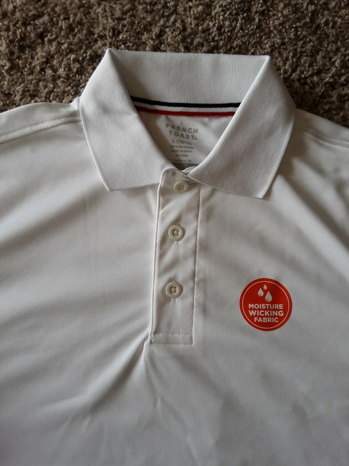 French Toast Boys White Polo Size L 10/12 Moisture Wicking Fabrics Mix D