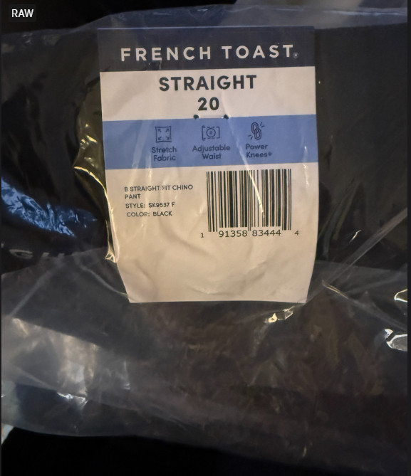 French Toast BOYS 1 PAIR School Uniform Chinos Adjustable Waist (Black 20) -NWOT