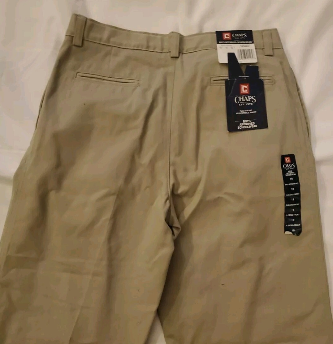 NWT CHAPS Approved Schoolwear 250 Khaki Uniform Pants Size 18 Regular 30″