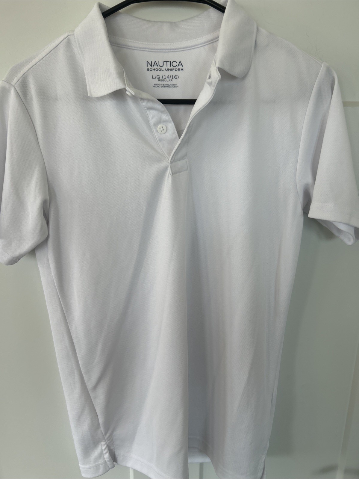 Nautica School Uniform White Short Sleeve Polo Shirt Youth Boys Size L G 14 16