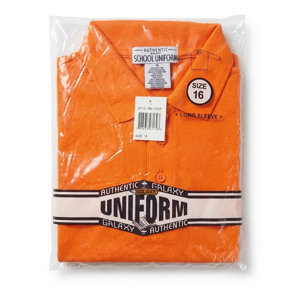 Galaxy School Uniform Polo Shirt Long Sleeve Orange Gold Size 16 New In Pack