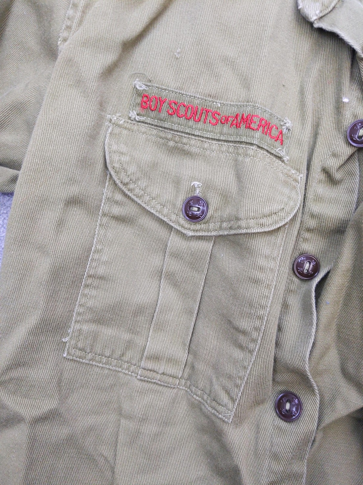 Vintage Boy Scouts Of America Shirt Boys XS Green Twill Button Front Uniform