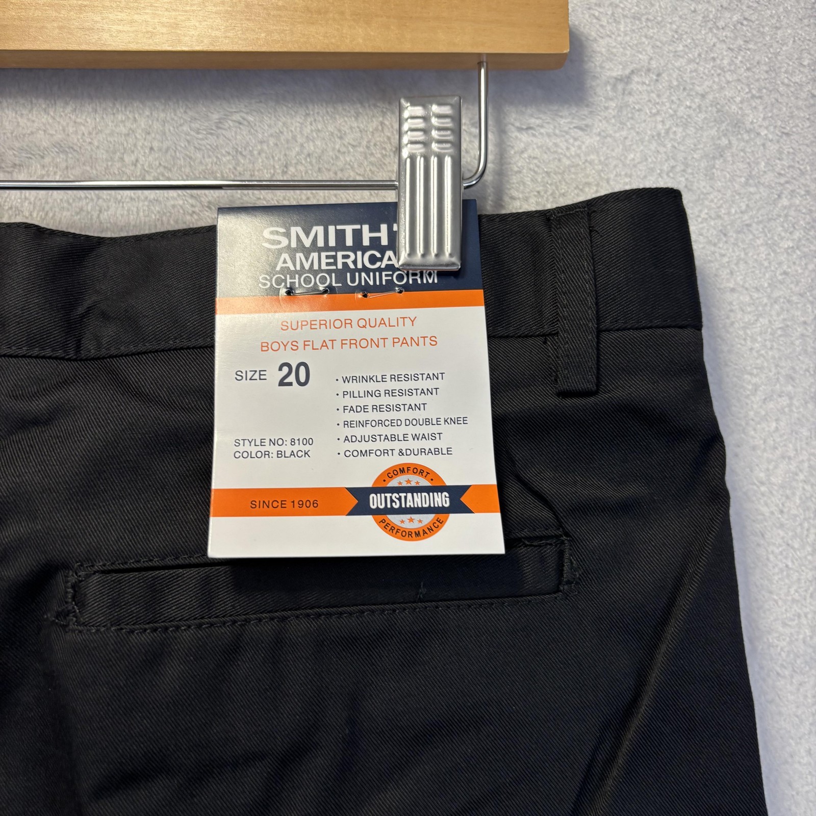 NWT Smith’s Boys Uniform Pants Youth Size 20 Black Flat Front Adjustable Waist