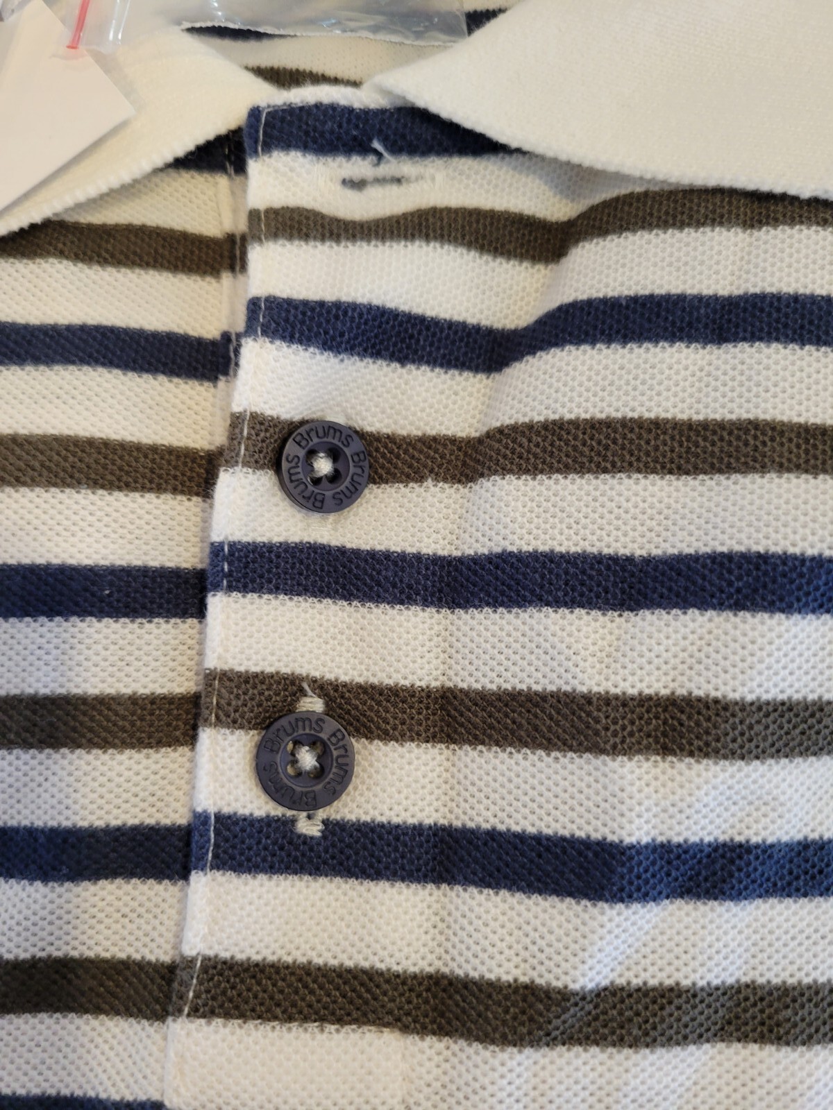 Brums Milano Uniform Polo White/brown/navy Stripe Shirt Size 14 NWT long-sleeved