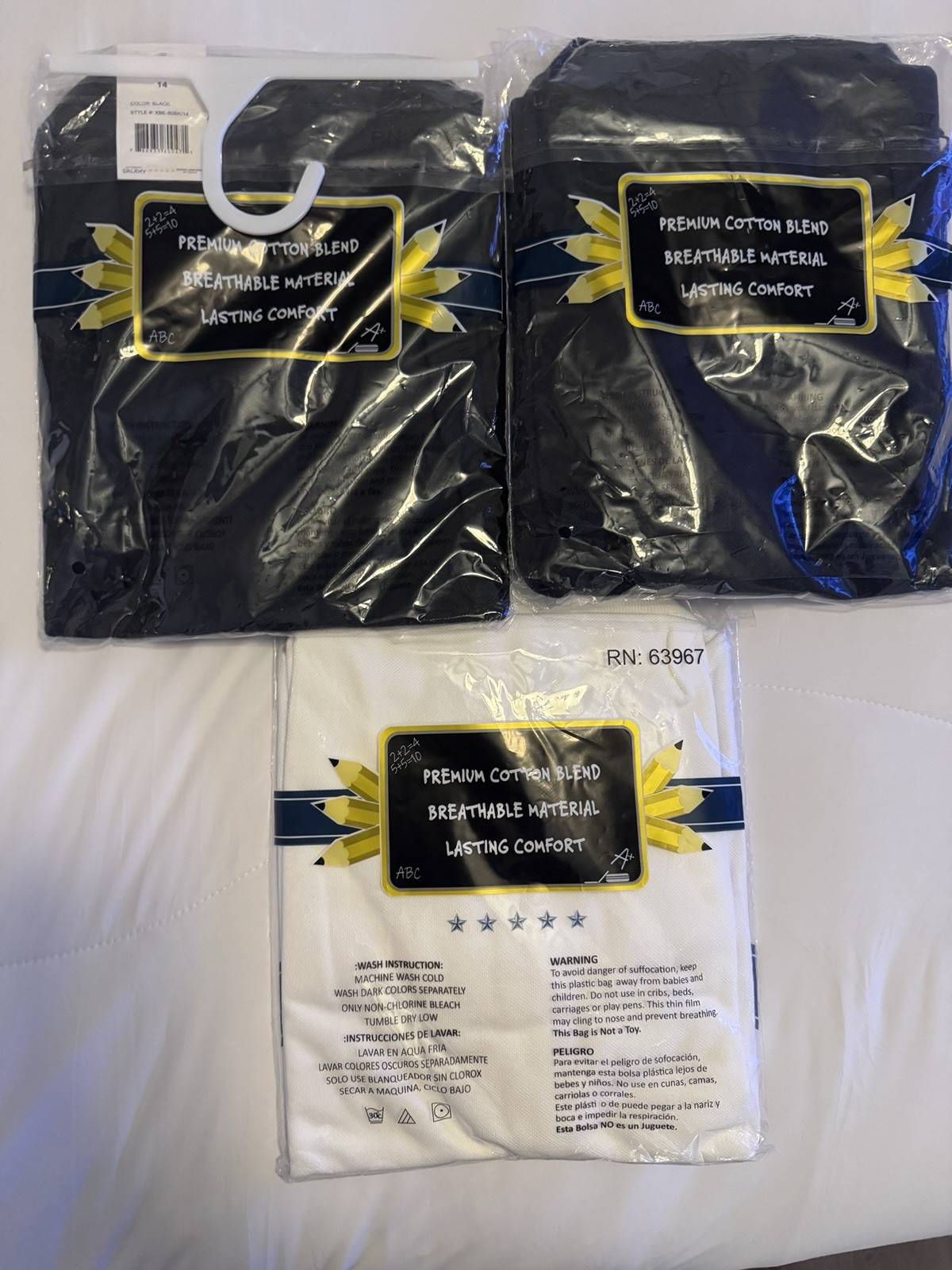 Galaxy by Harvic 2 Black & 1 White School Uniform Polo Shirt Size 14 Set of 3