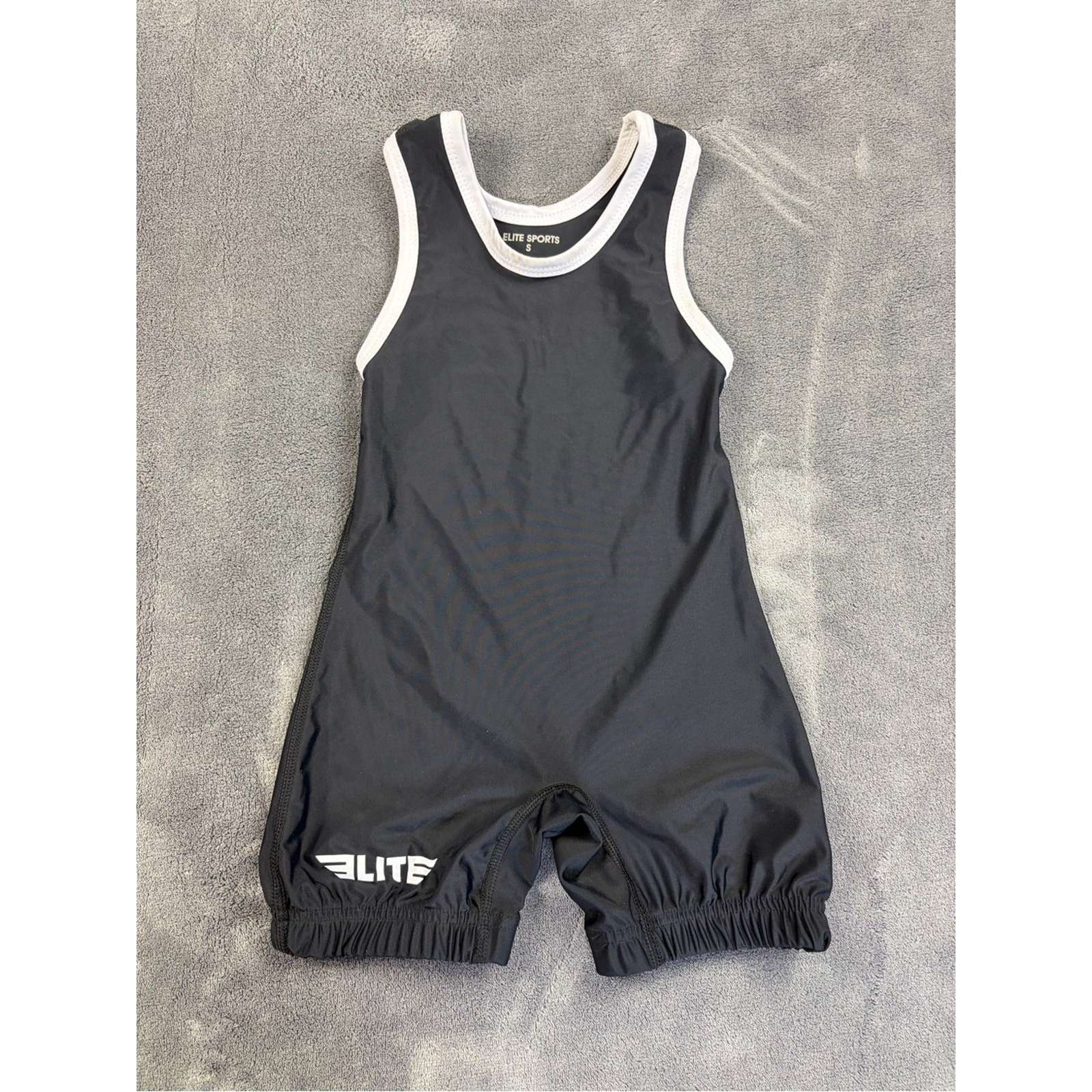 Elite Sports Black Kids Wresling Singlet with White Trim