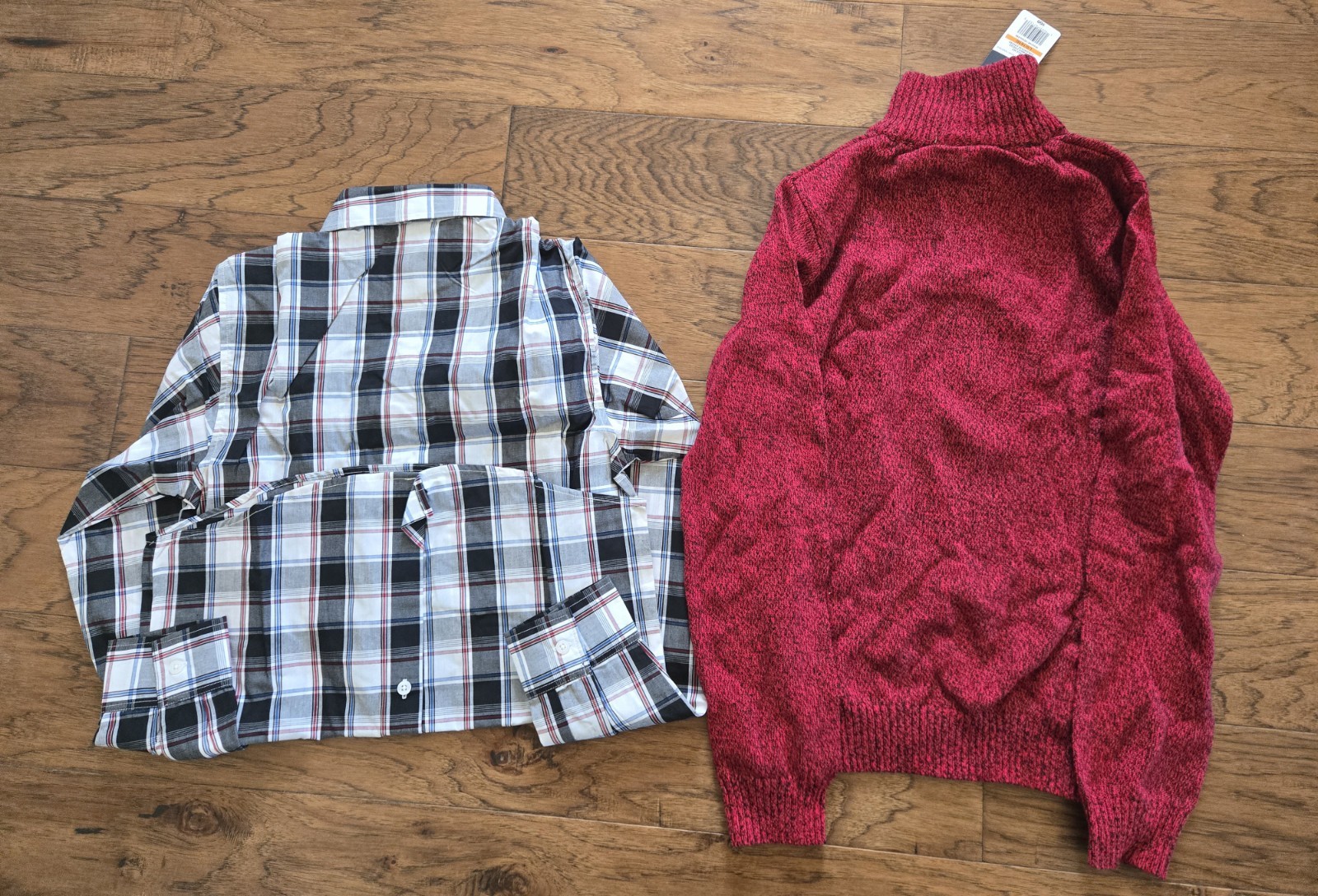 NWT Izod Boys Ribbed Red Sweater & Plaid Button-Up Dress Shirt Set 14/16