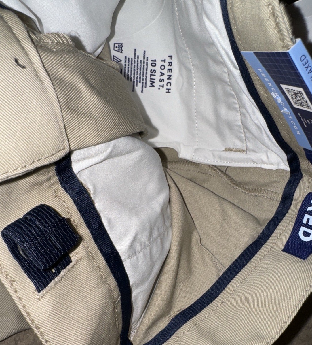 New French Toast Uniform Pants Youth Boys Sz 10 Slim Beige Adjustable Waist