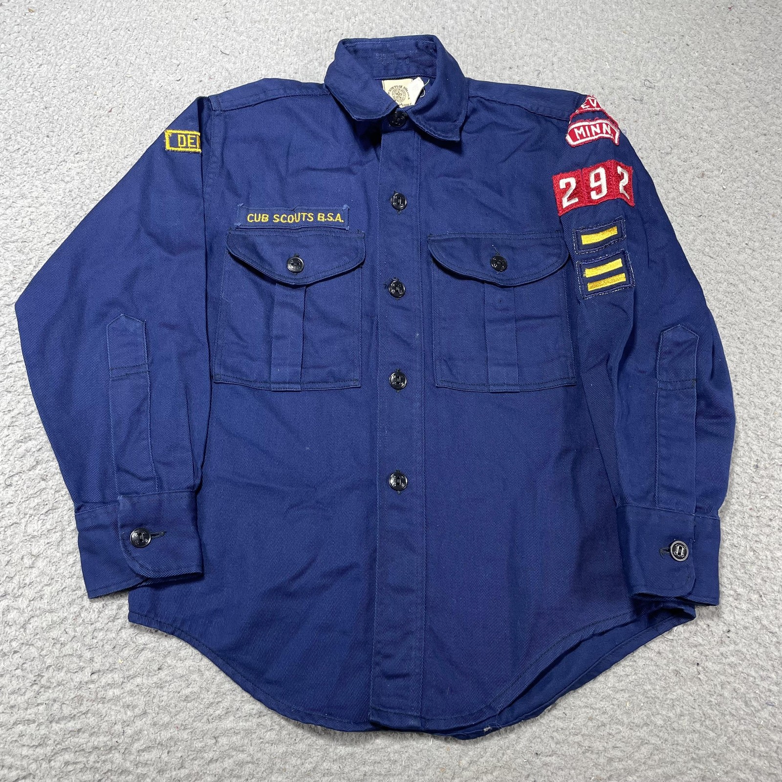 Vintage Boy Scouts Of America Shirt Boys 12 Blue Cub Scouts Uniform Patches