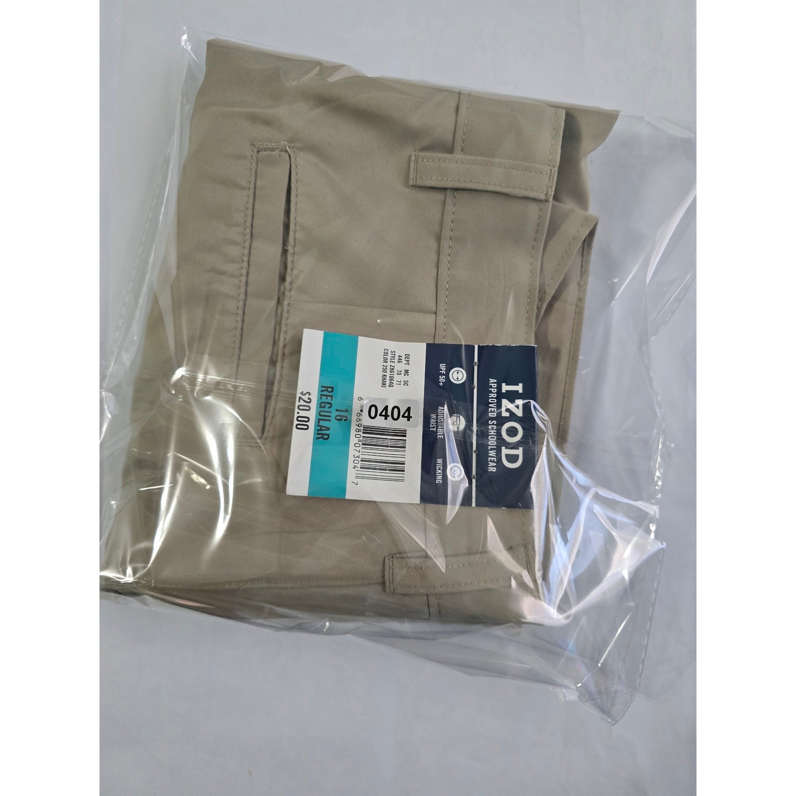 IZOD Boys Khaki Shorts Size 16 Regular School Uniform Wicking UPF 50+ NWT