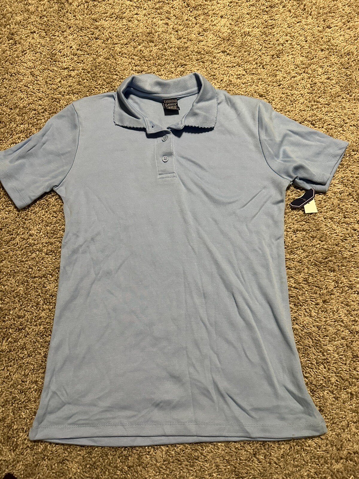NWT CAMBRIDGE CLASSICS kids Blue polo school uniform collar Size XL 14/16