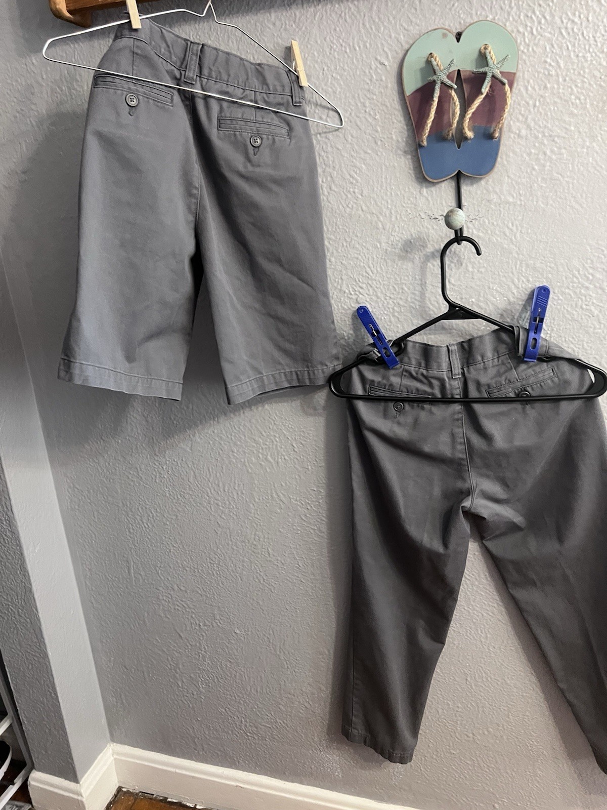 Lands End Boys Gray Pants & Short Size 12 Adj Waist School Uniform Lot Of 2