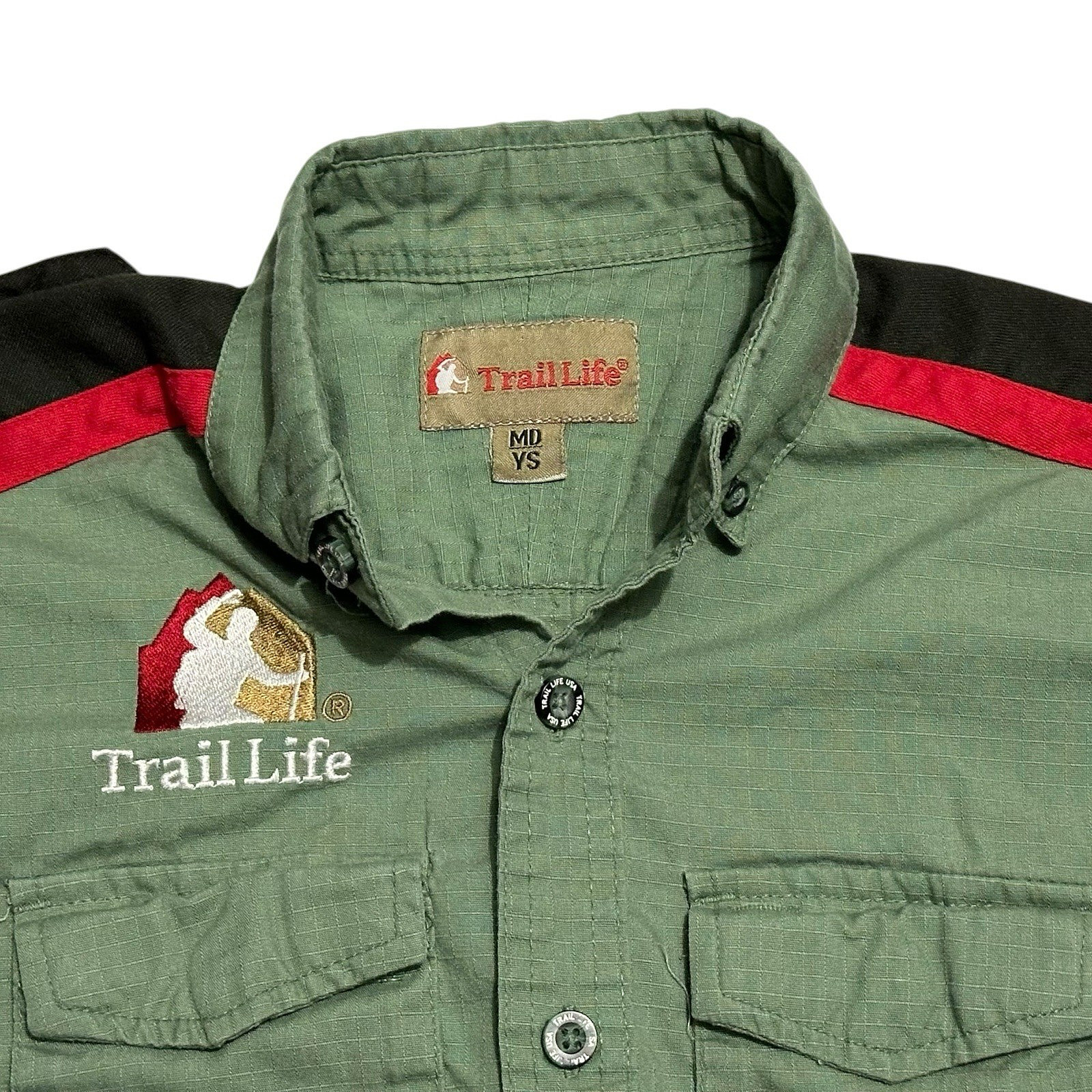 TRAIL LIFE USA UNIFORM SHIRT GREEN SHORT SLEEVE BUTTON YOUTH MEDIUM