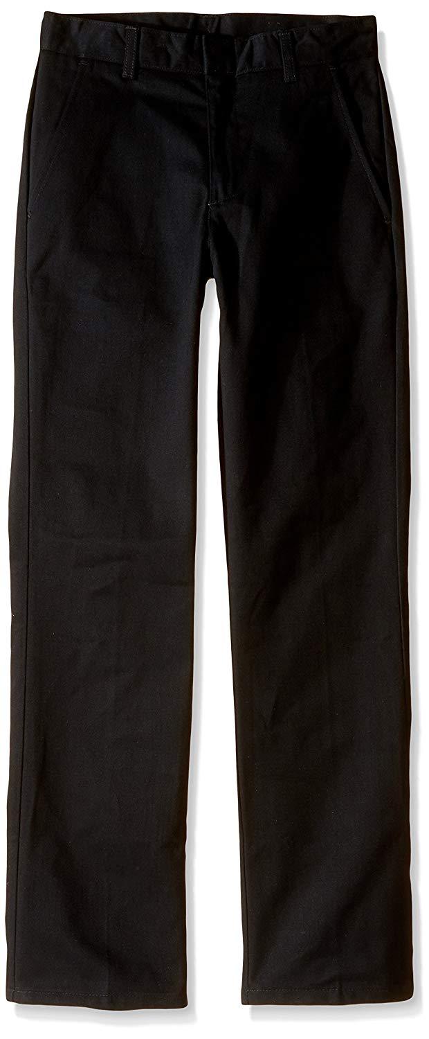 Nautica Husky Boys’ Uniform Flat Front Pant, Black, Large/14 – Husky