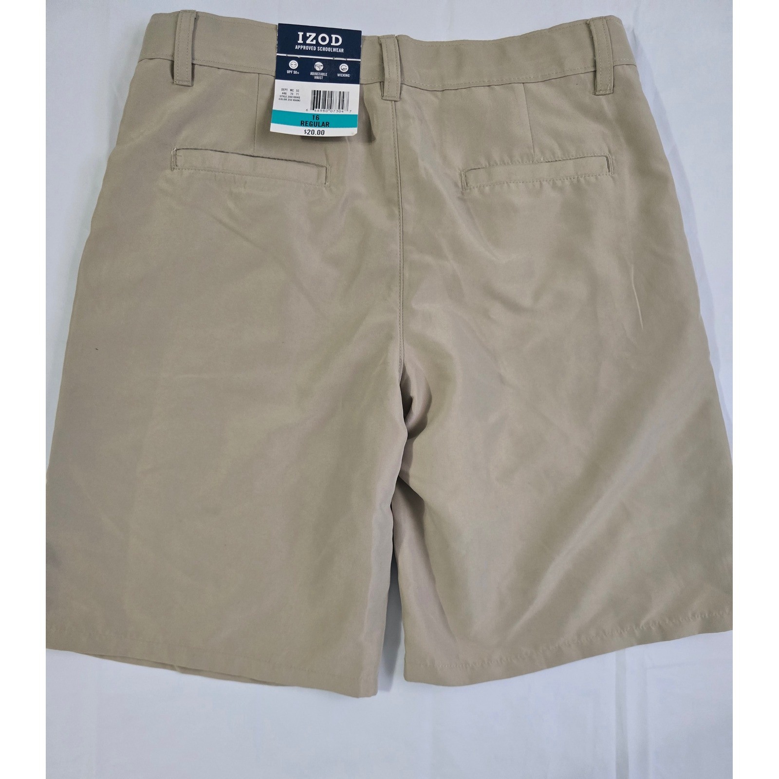 IZOD Boys Khaki Shorts Size 16 Regular School Uniform Wicking UPF 50+ NWT