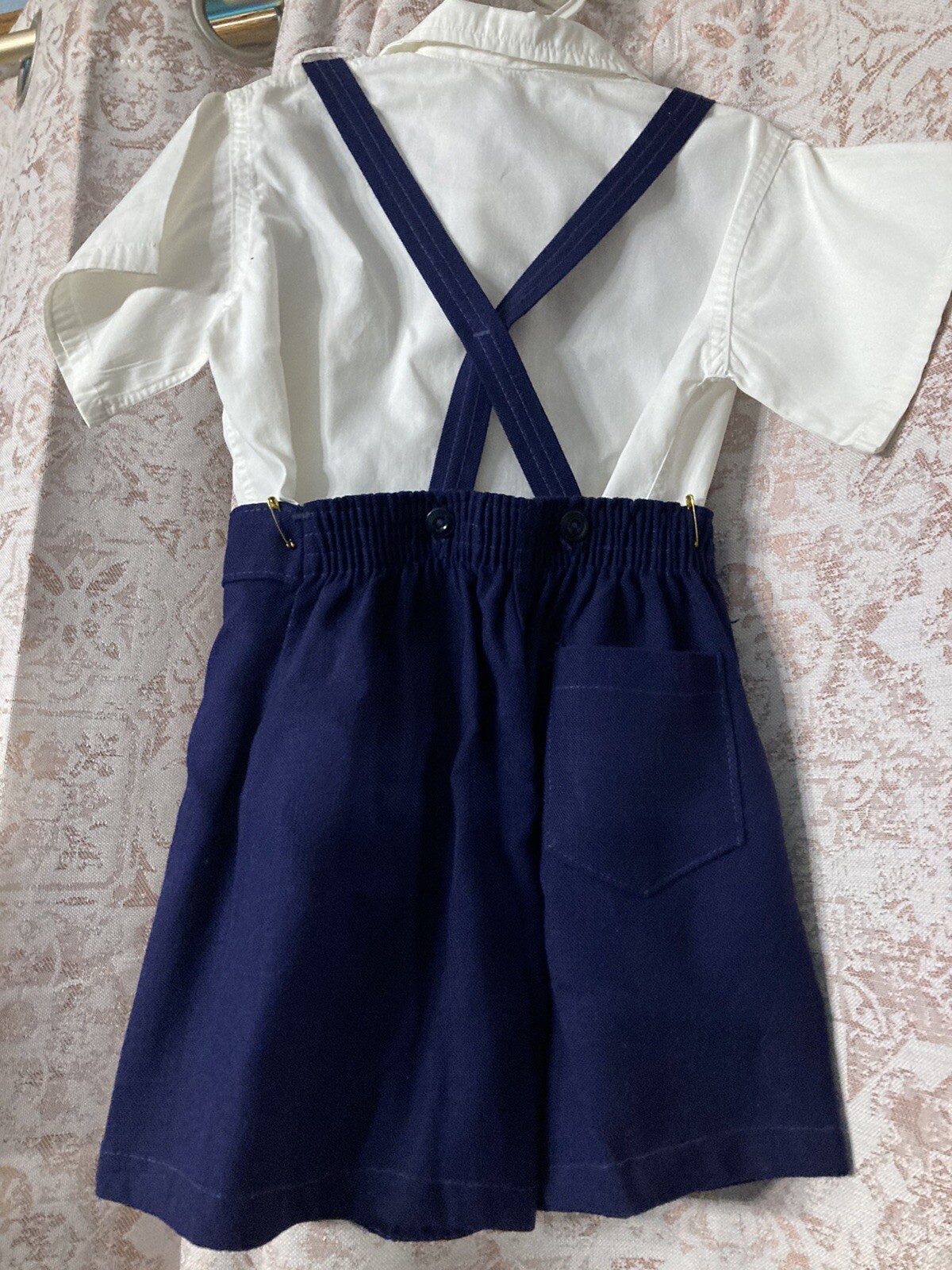vintage boy’s uniform shorts suspenders & white button up shirt TWIGLINGS Size 3