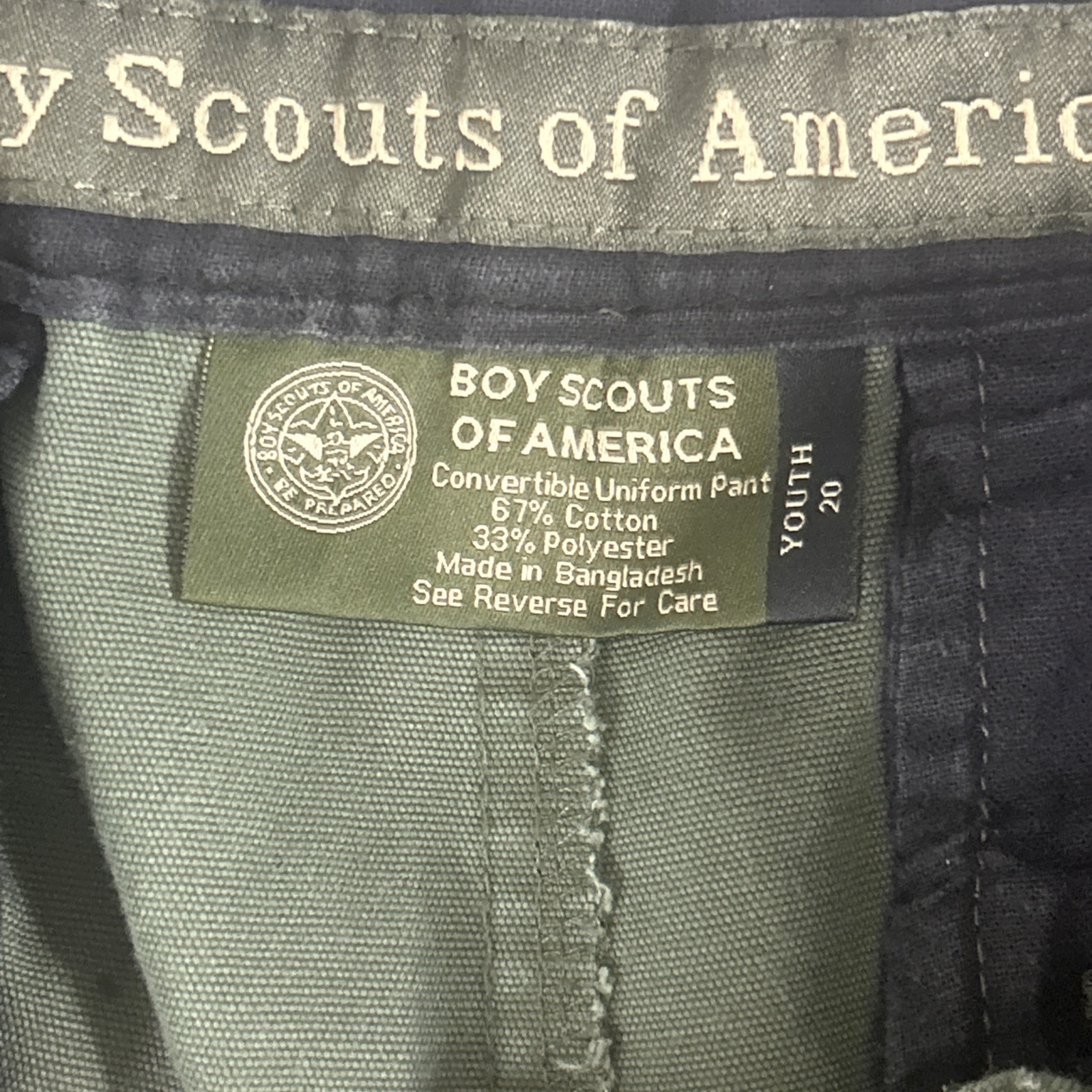 BSA Boy Scouts of America Uniform Shorts Youth 20 Waist 31-33 Olive Green Cargo