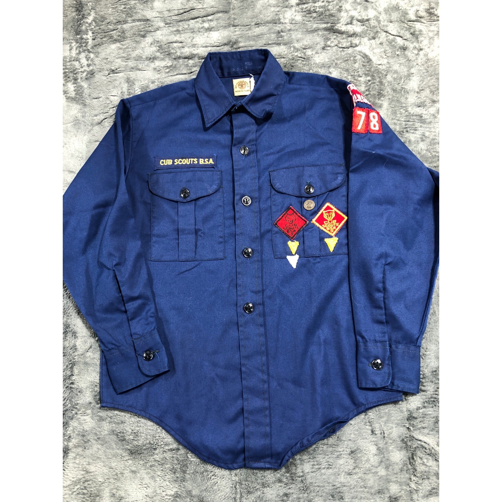 Boy Scouts of America Cub Scout Shirt Kids 12.5 Blue Long Sleeve Patches 478