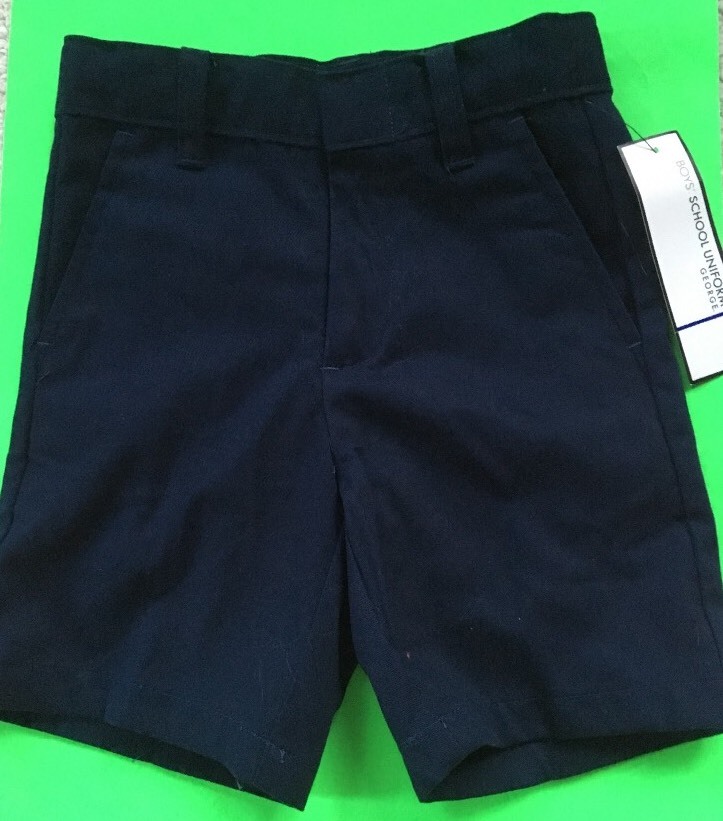 BOYS’ NAVY FLAT FRONT ‘GEORGE’ SHORTS, SCHOOL UNIFORM SIZE 4 W/ADJ WAIST NWT!